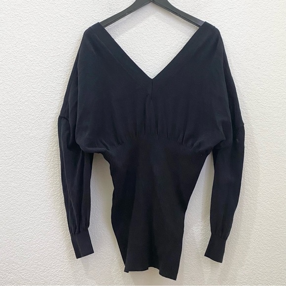GOOD AMERICAN Waisted Cardigan Sweater V-Neck in Black Size 3/4 - Picture 5 of 11